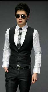 2011 New Korean Mens Slim Fit Suit Dress Vest Gray 2456  