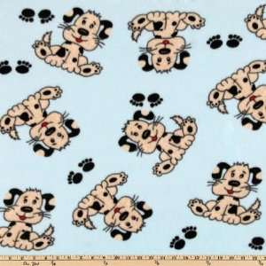  60 Wide Wonderama Fleece Puppies and Paws Blue Fabric By 