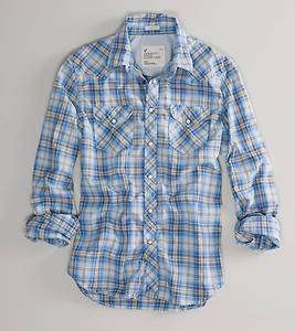   plaid Western shirt blue button S M L XL 2XL LT XLT 3XL XXXL  