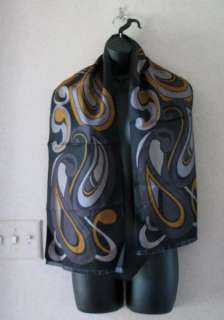 NEW Echo 100% Silk Black and Gold Paisley Oblong Scarf  