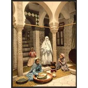 Photochrom Reprint of Luce Ben Aben, Moorish women preparing couscous 