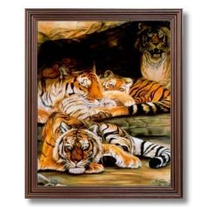 African Tiger Cat Family In Cave Animal Wildlife Picture Framed Art 