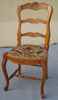 6023   Set of six French country chairs Solid carved oak circa mid 