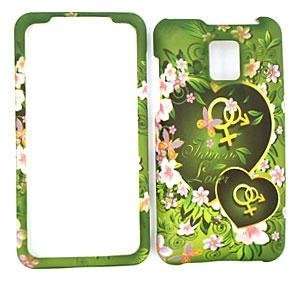 LG OPTIMUS G2X Two Green Hearts with Flowers and Leaves HARD PROTECTOR 