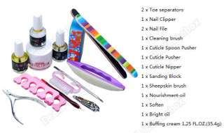 Pro Full Nail Art Cuticle Set brush Sanding Buffing Nipper kit soften 