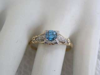 ANTIQUE VINTAGE BLUE DIAMOND 14KT WG/YG FILIGREE ENGAGEMENT DECO RING 
