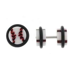 Fake Acrylic Plugs   Baseball on Black   16g Wire   8mm/0g   Sold as a 