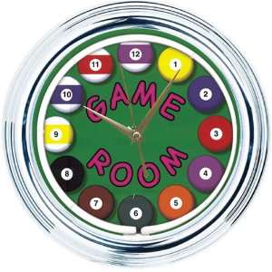   New Game Room w/ Pool Balls Wall Bar Neon Clock