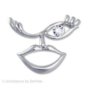  Annaleece Winking Face Brooch Made with Swarovski Elements 