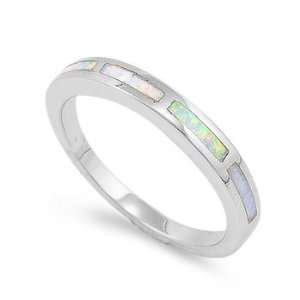 Sterling Silver Ring in Lab Opal   White Opal   Ring Face Height 3mm 
