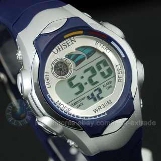 New Blue Lady LCD Sport Wrist Alarm Date/Day Stop Watch  