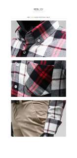 Mens Casual Woolen Western Check Rockabilly Plaid Shirts RED SZ US XS 