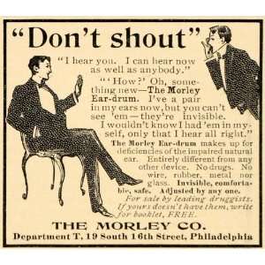  1902 Ad Morley Ear Drum Deafness Cure Hearing Aid Deaf 19 