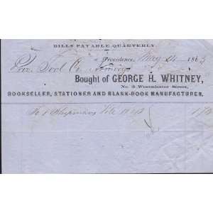  George H. Whitney Bookseller Stationer, Providence RI Bill 
