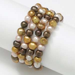  Set of 4 Cocoa Colored Cultured Freshwater Pearl Bracelets 