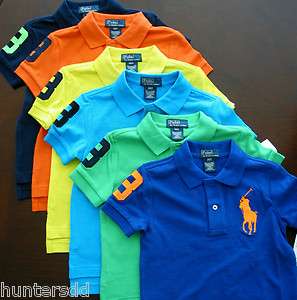   Lauren Boys Short Sleeved Neon Big Pony Polo Shirt Sz 7 NEW $45 2j