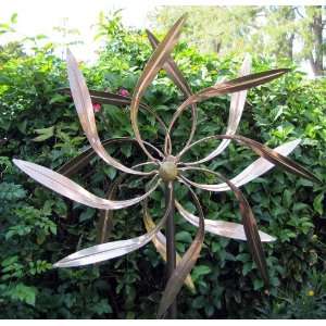 Kinetic Copper Wind Sculpture Dual Spinner   Dancing Willow Leaves 
