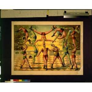  Thirteen men doing acrobatics,circus posters,c1891