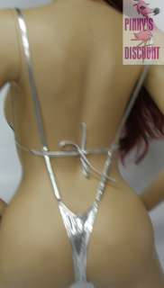 Silver Lame Metallic Slingshot Suspender Thong Microkini Bikini 