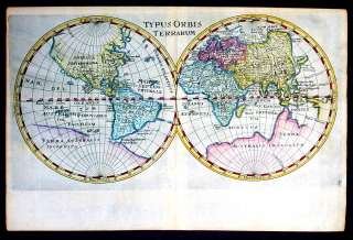 1661 Cluver Antique Twin Hemisphere World Map Typus Orbis Terrarum 