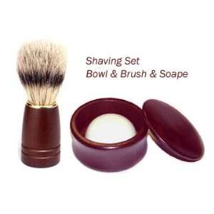  Dark Natural Wood Shaving Set Brush Bowl Soap Health 