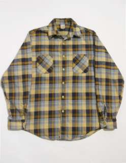   70s JC Penney BIG MAC 2 Ply FLANNEL Cotton WORK WEAR Shirt L B2  