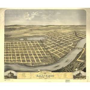  1869 birds eye map of city of Saint Cloud, Minnesota