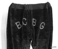 BCBG Maxazria Black Velour Crystal Logo Lounge Pants L  