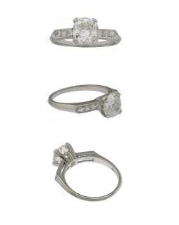 Antique Platinum Mine Cut Diamond Engagement Ring  