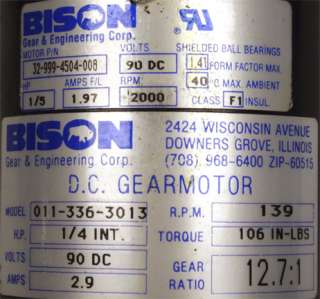 Bison Gear & Eng. Corp. 011 336 3103 DC Gearmotor  