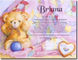 TEDDY BEAR 1st Name Meaning Print Personalized ANY NAME  