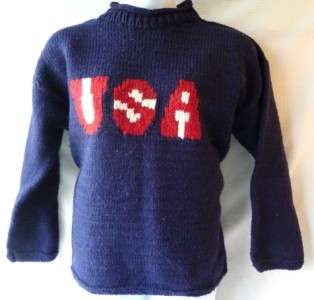Chest 48 Hand Knitted Sweater Woolies USA Blue EUC  