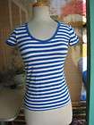 Ladies BLUE & WHITE Stripe SAILOR Style T Shirt REPRO
