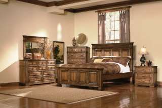 King Panel Bed Natural Oak wood Bedroom Furniture Set  