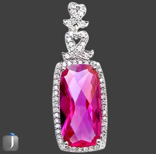 14cts PINK RUBY BAGUETTE WHITE TOPAZ 925 STERLING SILVER COCKTAIL 