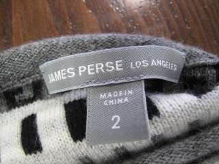 James Perse Gray White/Black Printed Shoulder Long Sleeve Cashmere 