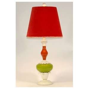 Lime Green and Orange y Red Table Lamp with Red Shade 