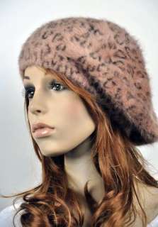 Soft & Warm Rabbit Fur Womens Beret Hat Ski Skull Beanie Sexy Leopard 