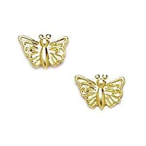 14k Yellow Gold Medium Butterfly Stamping Earrings   Measures 6x9mm 