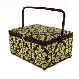  Sewing Box Large Rectangle Damask Chocolate/Sage By The 