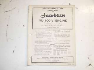Original Jacobsen Ford WJ 100 V Engine Manual 1950s  