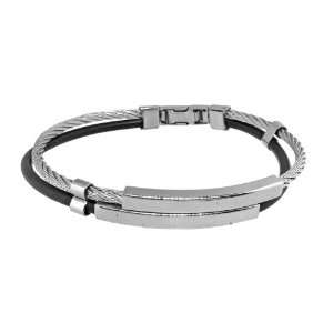  Black Rubber and Twisted Stainless Steel Bracelet Jewelry