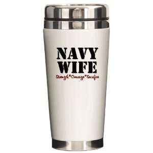  NAVY WIFE, BOLD Military Ceramic Travel Mug by  