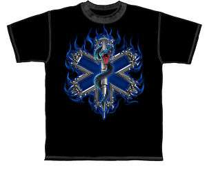 EMT Star of Life with Snake on Black T Shirt, Size MD  