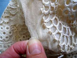 ANTIQUE FRENCH SILK LACE TULLE EMBROIDERY BONNETS  
