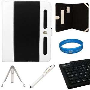 Black White Executive Leather Portfolio Carrying Case Cover for Apple 