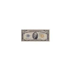  1934A $10 North Africa star note silver certificate, VG F 
