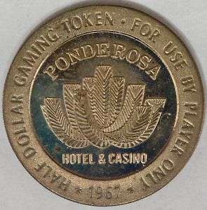 Rare 1967 Ponderosa Hotel 50 Cent Casino Token Reno  