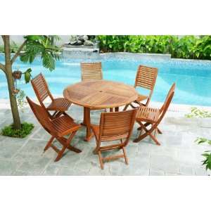  5pc 48in Shorea Round Dining Table and Four Side Chairs 