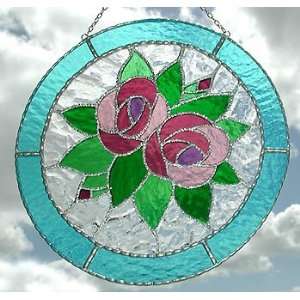  Art Nouveau Pink Roses Stained Glass Sun Catchers   9 